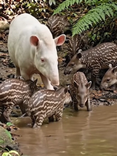 el tapir albino con sus crias | Tapir