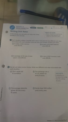 ACTIVITY 2 Writing Unit Rates In this activity, you will write... | Filo