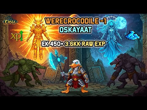 Werecrocodile -1 | 3.6kk RAW EXP | 500K+ Profit | Knight 450+ | Tibia Global | EK Solo