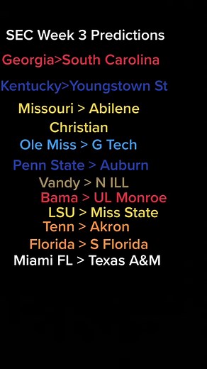 SEC Week 3 Predictions #SEC @SEC #collegefootball #georgia #bama #LSU