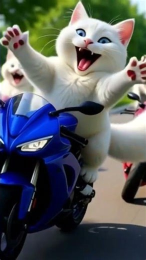 cat racing who win watch blue red bike at racing #funny #fun videos shorts