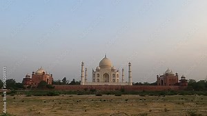 Taj Mahal - Wonder of the World Full View Time Lapse, view from mehtab bagh