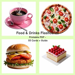 Printable English Flashcards – Food and Drinks – 55 Cards Guide – ESL Learning Game for Kids & Beginners – PDF Download - Etsy