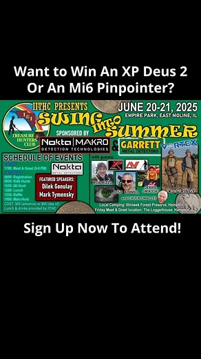 Want to “lighten-up”your metal detecting game? Come soak up some sun at this awesome event AND maybe win an XP Deus 2 or Mi6 Pinpointer? You can signup and find more information on the Illinois-Iowa Treasure Hunters & Metal Detecting Facebook page. Hope to see you there! #metaldetecting #metaldetectingusa #xpmetaldetector #xpdeus2 | Rob Rizzo