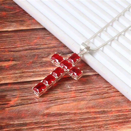 Red Ruby Cross Pendant | 925 Sterling Silver, Handmade Jewelry - Etsy