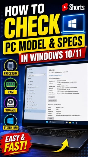 How to Check PC Model & Specs in Windows 10/11 💻⚡ #Windows #Windows11 #WindowsTips #HowTo #Shorts