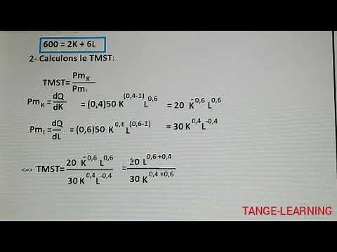 Comment calculer la productivité marginale, LE TMST, facteurs optimales. Exercice 1.Microéconomie