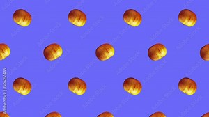 Minimal motion design - red apples rotating and moving down at violet color background. Trendy colors and style graphics. Seamless looping animation.