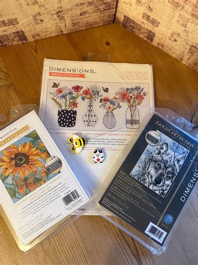 Dimensions Cross Stitch Kit Set, Wolf, Wildflower, Sunflower, Needle Minder,bee Tail Tucker - Etsy UK