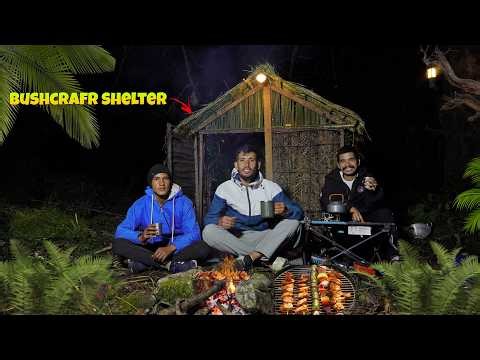 2 Days Group Camping & Fishing In Deep Forest | Winter Camping In Bushcraft Shelter | Tejas Camping