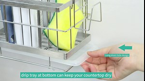 HapiRm Sink Caddy with Adjustable Partition Grid, Drain Tray Kitchen Sink Organizer, SUS304 Stainless Steel Wall Mounted and Countertop Dual-Use Sponge Holder for Kitchen Sink-Silver