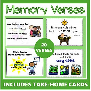20 Scripture Memory Bible Verses for Young Children: Posters and Take-Home Cards
