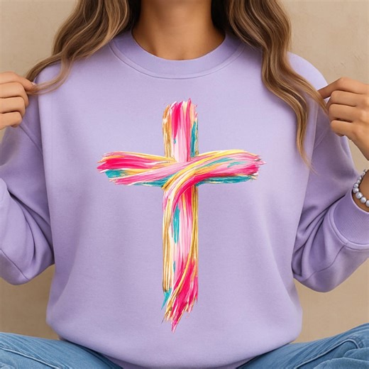 Colorful Brushstroke Cross PNG, Christian Faith Clipart, Transparent Background, Sublimation Design - Etsy
