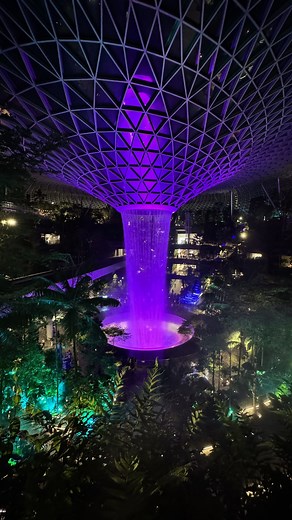 📍HSBC Rain Vortex​ As night falls, the world’s tallest indoor waterfall at Jewel Changi Airport transforms into a spellbinding display of light and sound.​ Framed by the lush Shiseido Forest Valley, each show paints the mist in shifting hues, turning travel into a moment of wonder. ​ ​ Via @im.nowhere | Four Seasons Hotel Singapore