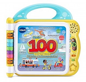 VTech Baby Mein 100-Wörter-Buch: Fahrzeuge und Fortbewegungsmittel – Interaktives Bilderbuch mit über 100 Wörtern auf 12 bilinguale Seiten (Deutsch-Englisch) – Für Kinder von 2-5 Jahren