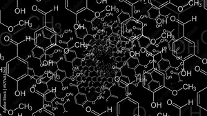 Chemical background, animation with structural formula of vanillin (seamless loop)
