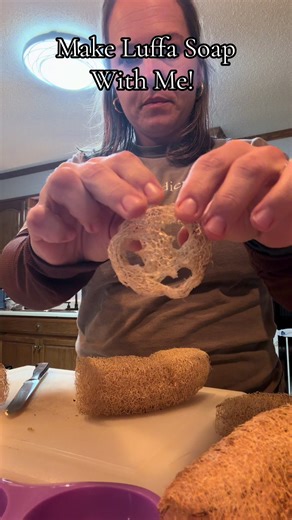 Luffa soap bars are fun and easy to make. The luffa and chamomile were grown here on our farm, MarbleAcres. #luffa #easydiy #sustainability #homestead #soapmaking