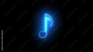 Neon music icon animation. neon glowing single musical note icon abstract animation.