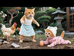 Mama Cat Helps Ginger Kitten Escape the Chase of the Hen 🐔💪🐾 | Funny Cat Videos