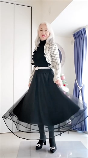 🩷フリル＆ブラックコーデ🩷骨格WAVE🩷ハイトーン🩷#ボレロ#black #骨格ウェーブ