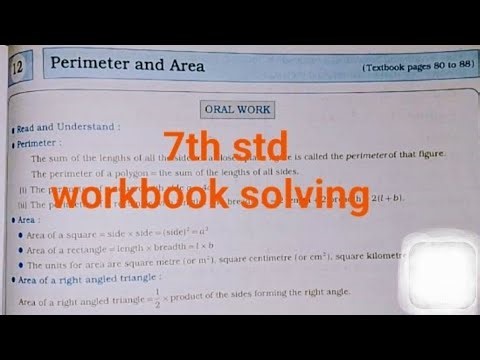 7th std/ workbook solving/ maths/ perimeter and area/ssc board 