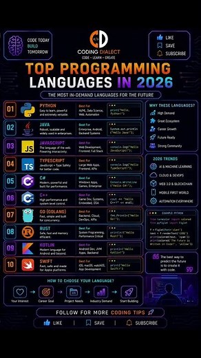 🤯 Best Programming Languages in 2026 #tech #coding #artificialintelligence #machinelearning #ai