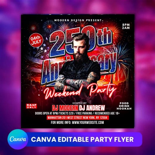 America 250th Anniversary Flyer Template, 4th of July Party Flyer, Independence Day 1776–2026, Editable USA Celebration Canva Template - Etsy