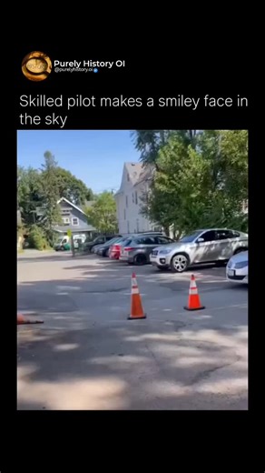 Purely History on Instagram: "A talented pilot used the sky as a canvas by flying in a perfect pattern to create a giant smiley face. These shapes are made using contrails, which appear when the engine's exhaust meets the cold air at high altitudes. Follow @purelyhistory.oi for more To make this art, the pilot must have incredible control over their speed and altitude to ensure the loops and lines look right from the ground. While these displays only last for a few minutes before the wind blows 