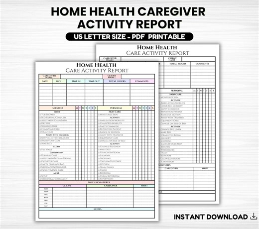Printable Home Health Caregiver Activity Report, Elder Care Checklist, Daily Log, Caregiver Task Sheet, Caregiver Checklist, Caregiving Task - Etsy