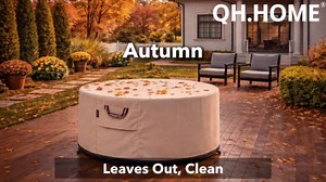 QH.HOME Fire Pit Cover Round-41-44 Inch Heavy Duty 900D Strong Tear-Resistant and UV Resistant and Waterproof and Fading Resistant Material Polyester Firepit Covers Round for Outdoor Fire Pit-Wheat