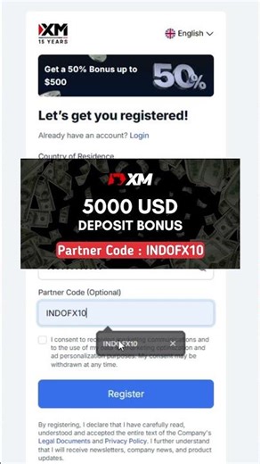 Partnerski kod XM: INDOFX10