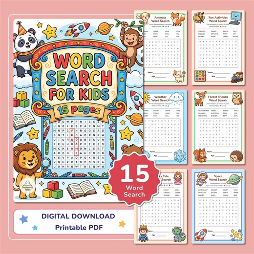 Word Search Kids Printable PDF, Easy Word Search Activity for Kids 5–8, Educational Word Game Worksheets - Etsy UK