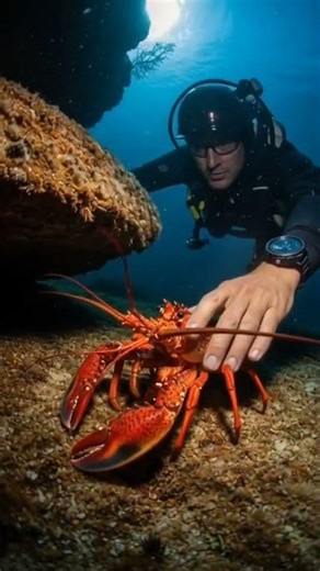 Diver Discovers a Stunning Rainbow Spiny Lobster in the Deep Ocean 🌊🦞