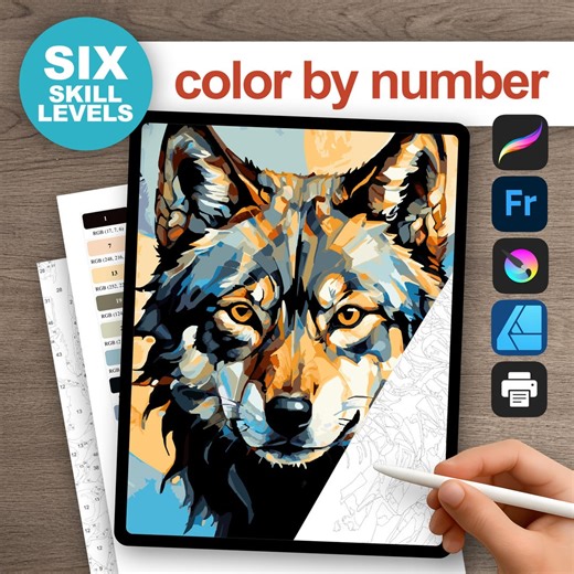 Wolf Color by Number for Adults, Printable Wolf Coloring Page, Digital Download in PDF PNG SVG, Wild Animal Art for Digital or Print - Etsy