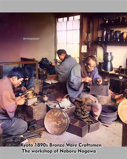 This rare vintage photo shows craftsmen at work in old Japan, where patience and mastery defined everyday life. #VintageJapan #OldJapan #RarePhotos #JapanDiaries #JapaneseCulture #VintagePhotography #HistoryReels #TraditionalJapan | Vintage Japan