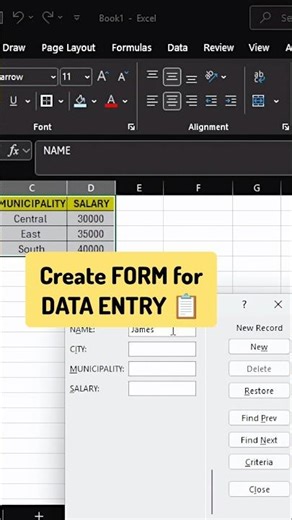 Excel Data Entry Form in seconds 🚀📊#ExcelShorts