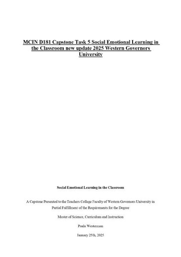 Wgu Mcin D181 Capstone Task 5 Social Emotional Learning Sel In The Classroom