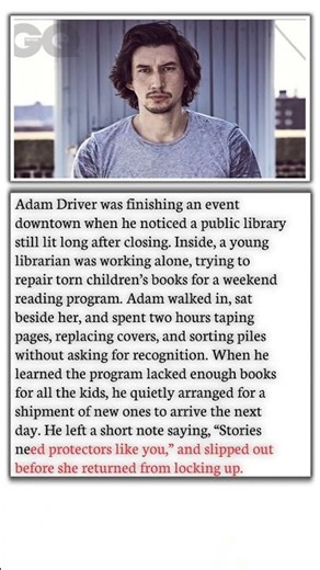 Adam Driver’s Late-Night Library Visit. fictional story.