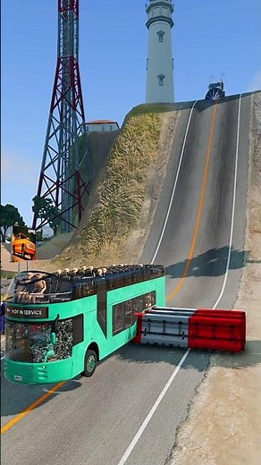Mixed Colours City Buses vs Trap Crash barrier - BeamNG.drive #shorts #beamngdrive #bus #beamng