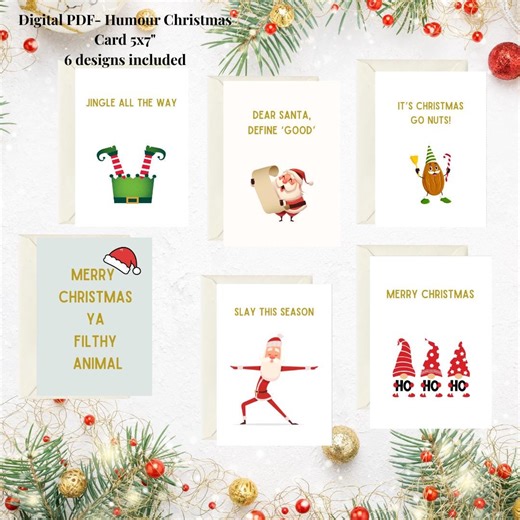 Humorous Christmas Cards Set of 6 | Digital Download | Funny Holiday Greetings | - Etsy Canada