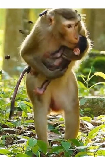 Brave Mother Monkey Rescues Her Newborn in Nature