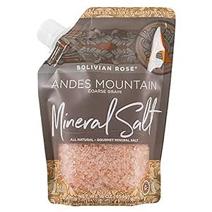 SALTWORKS Artisan Salt Company Bolivian Rose Andes Mountain Salt, Coarse Grain, Pour Spout Pouch, 16 Ounce