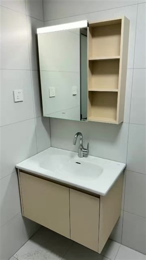 Listen to this: First water run LED glow on a new vanity. Pure ASMR. #SatisfyingASMR#BathroomGlowUp#RenovationASMR#HomeSatisfaction