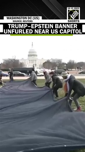 Vote In Or Out 🇺🇸 on Instagram: "Activists have unfurled a massive banner featuring Donald Trump and Jeffrey Epstein on the National Mall near the US Capitol. The protest aims to remind Americans and lawmakers of Trump's past association with Epstein, emphasizing the need for transparency as the release of related files approaches. Activists claim Trump attempted to block these files, which are expected to be heavily redacted, and urge Congress to investigate any potential wrongdoing. This ban