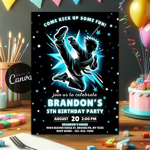 Editable Karate Birthday Invitation, Taekwondo Party (digital Evite) - Etsy Canada