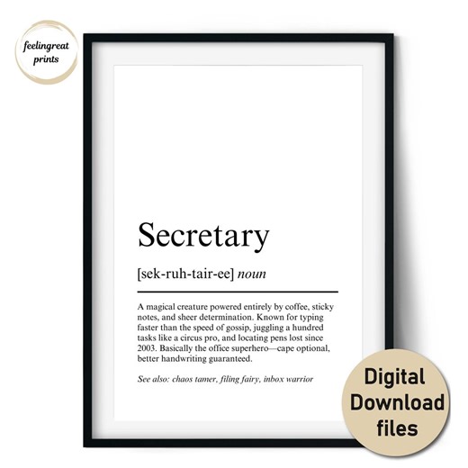 Secretary Definition Print – Funny Gift for Secretaries and Office Staff – Wall Art & Cards (digital Download, Commercial Use) - Etsy Canada