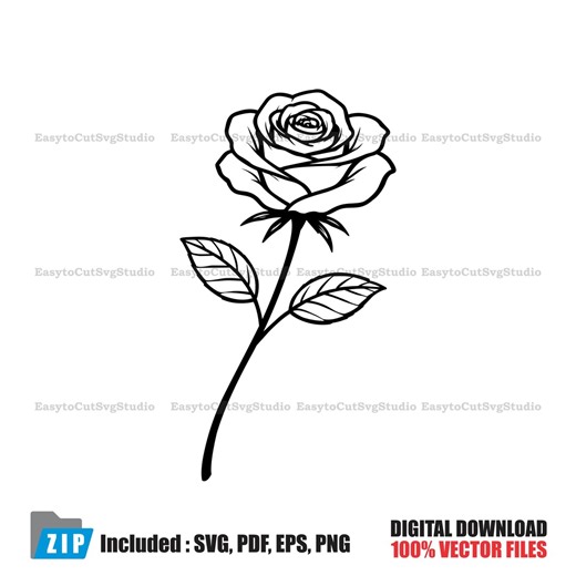 Rose SVG: Flower Floral Vector Botanical Tattoo Cricut PNG Printable Design (digital Download) - Etsy