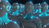 4k loop animation of marching cyborgs