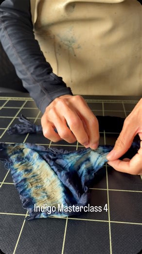 Indigo Masterclass 4 Japan The unveiling of my first indigo dyed piece is mesmerising. The details, oh my! The cotton string has made pleats and creases that become the unintentional design. The blue is so alive. After washing the fabric the pure white and indigo blue contrast is so vivid, particularly while it is wet. I am entranced. . . . #indigodyeing #indigodye #indigodyeingjapan #japanindigodye #japanindigo #fieldsofindigo #indigoplant #ecodyeing #botanicaldye #botanicaldyeing #dyeingismyth