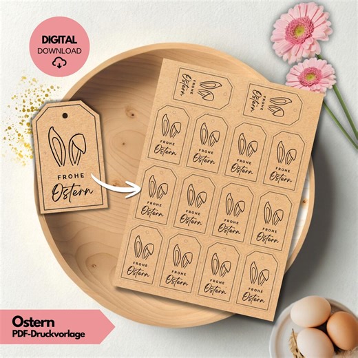 Happy Easter Labels Printable Template | Easter Greeting Tags for Printing DIN A4 PDF | Easter Bunny Gift Idea DIY, Quick Craft Idea - Etsy